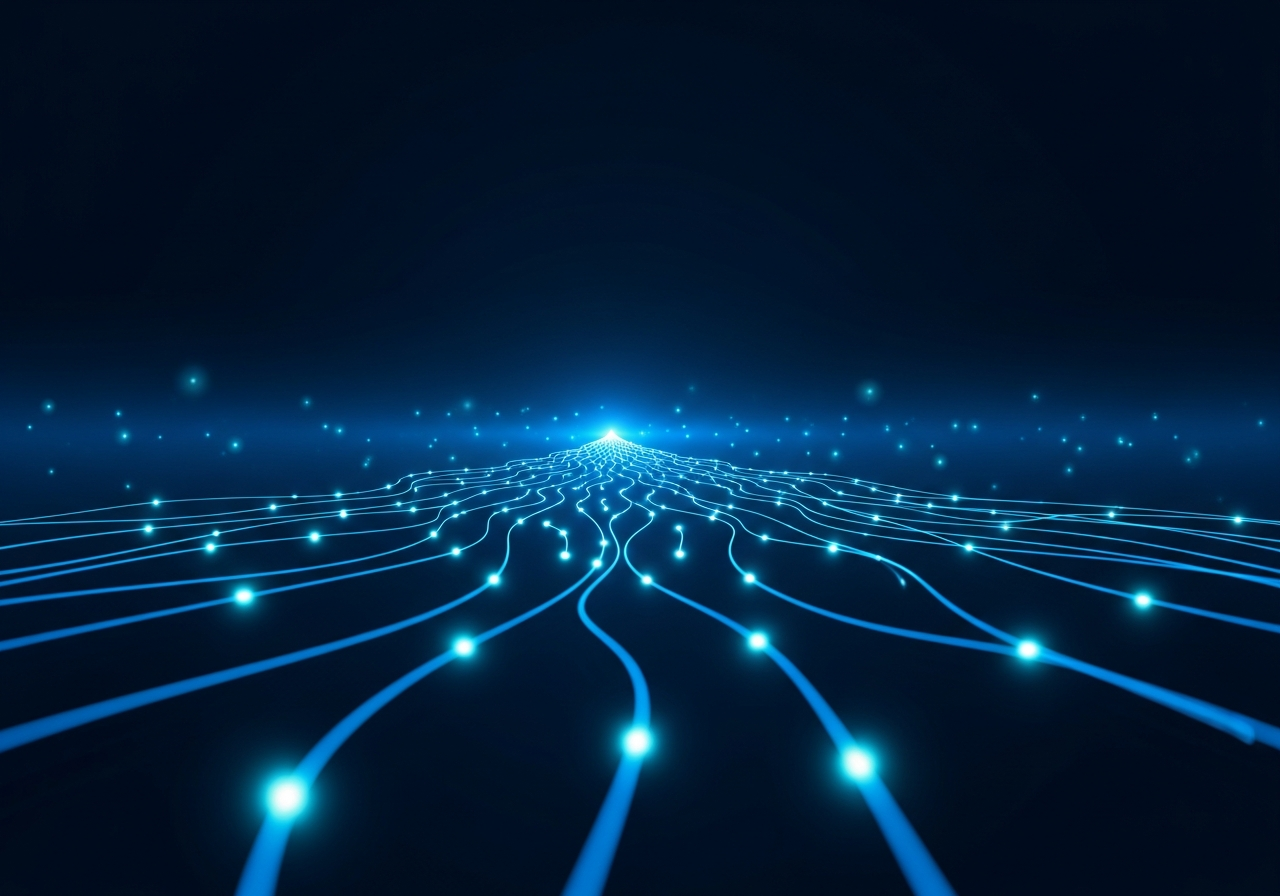 Abstract visualization of market intelligence data streams converging